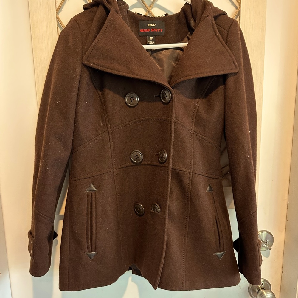 Miss Sixty Brown Pleated peacoat